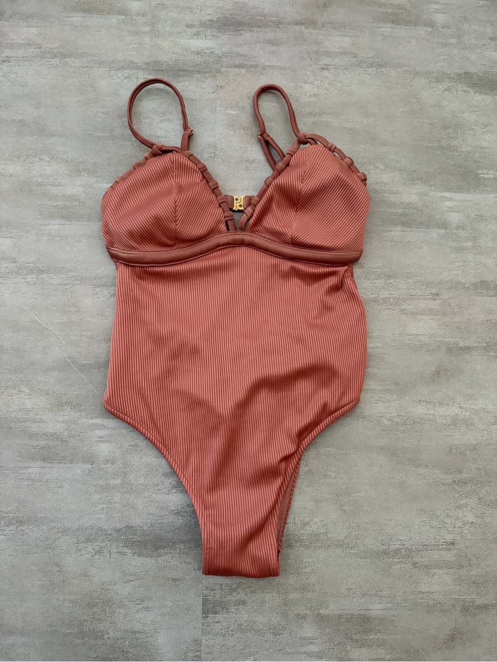 Despi | Ribbed One-Piece Swimsuit – Dusty Rose/Terracotta – Size S - Picture 2 of 5